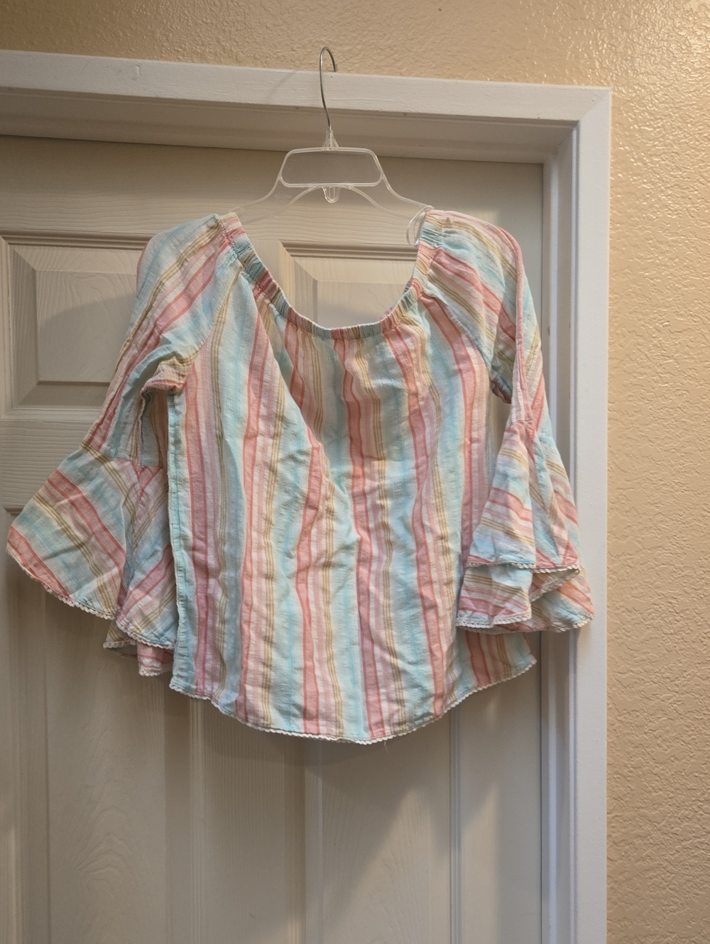 Solitaire Multi-Stripe Bell Sleeve Top